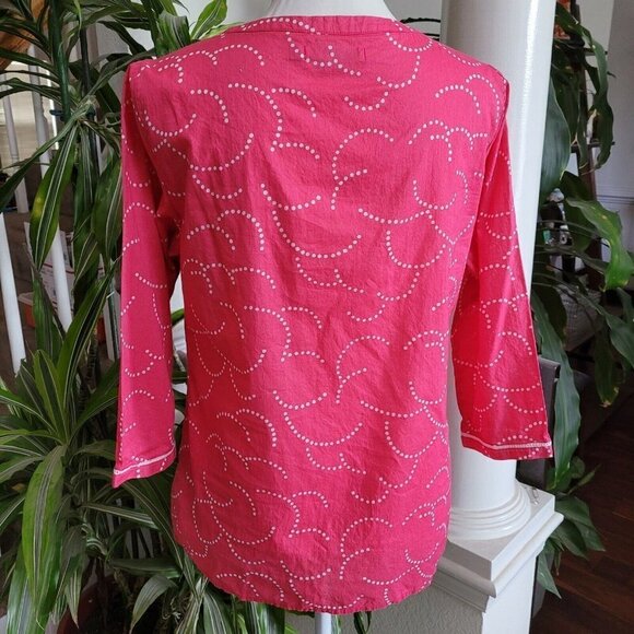 Boden Size 8 Bright Pink Cotton Split Neck Tunic 3/4 Sleeve Crochet Detail EUC - Picture 4 of 7